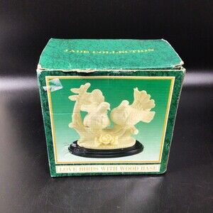 Vintage Jade Collection Love Birds Doves With Wooden Display Base - Original Box